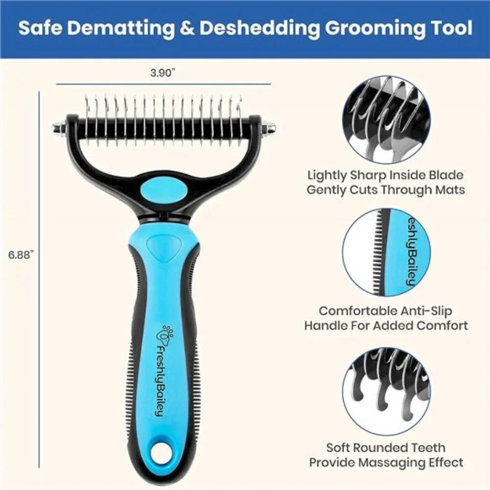 Dog and Cat Dematting Deshedding Brush Tool-Double Sided Undercoat Rake Shedding